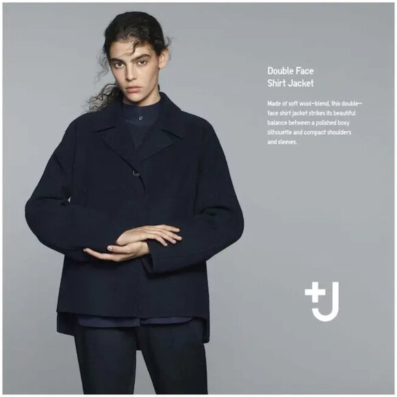 Jil Sander +J Uniqlo Women Oversized Double Face Shirt Jacket Navy Size L NWT - Picture 1 of 16